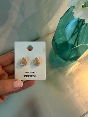 Express Peach Teardrop Halo Cubic Zirconia Stud Earrings